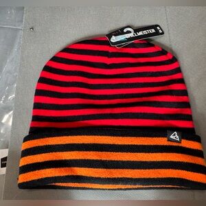 Jumbo Sized Black, Red, and Orange Striped Beanie